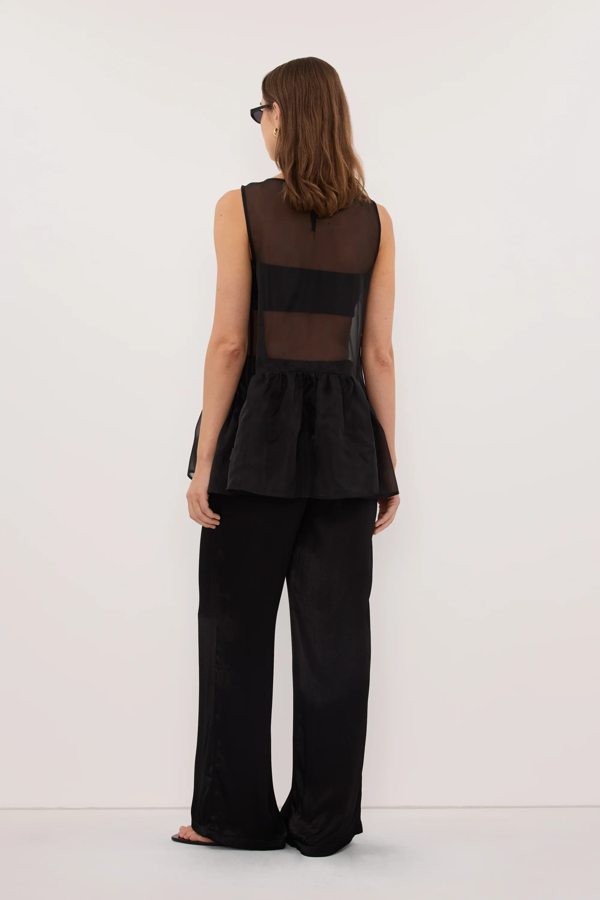 SIAN BLACK SILK ORGANZA DROP WAIST TOP - Image 3