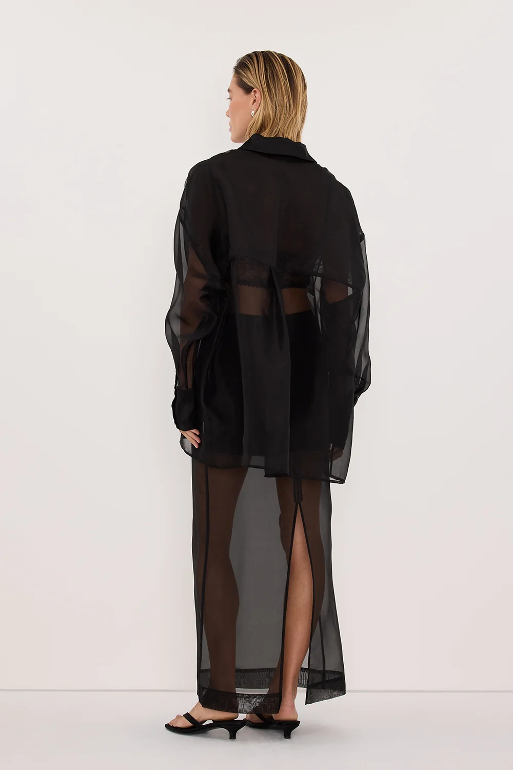 SIAN BLACK SILK ORGANZA SHIRT - Image 5