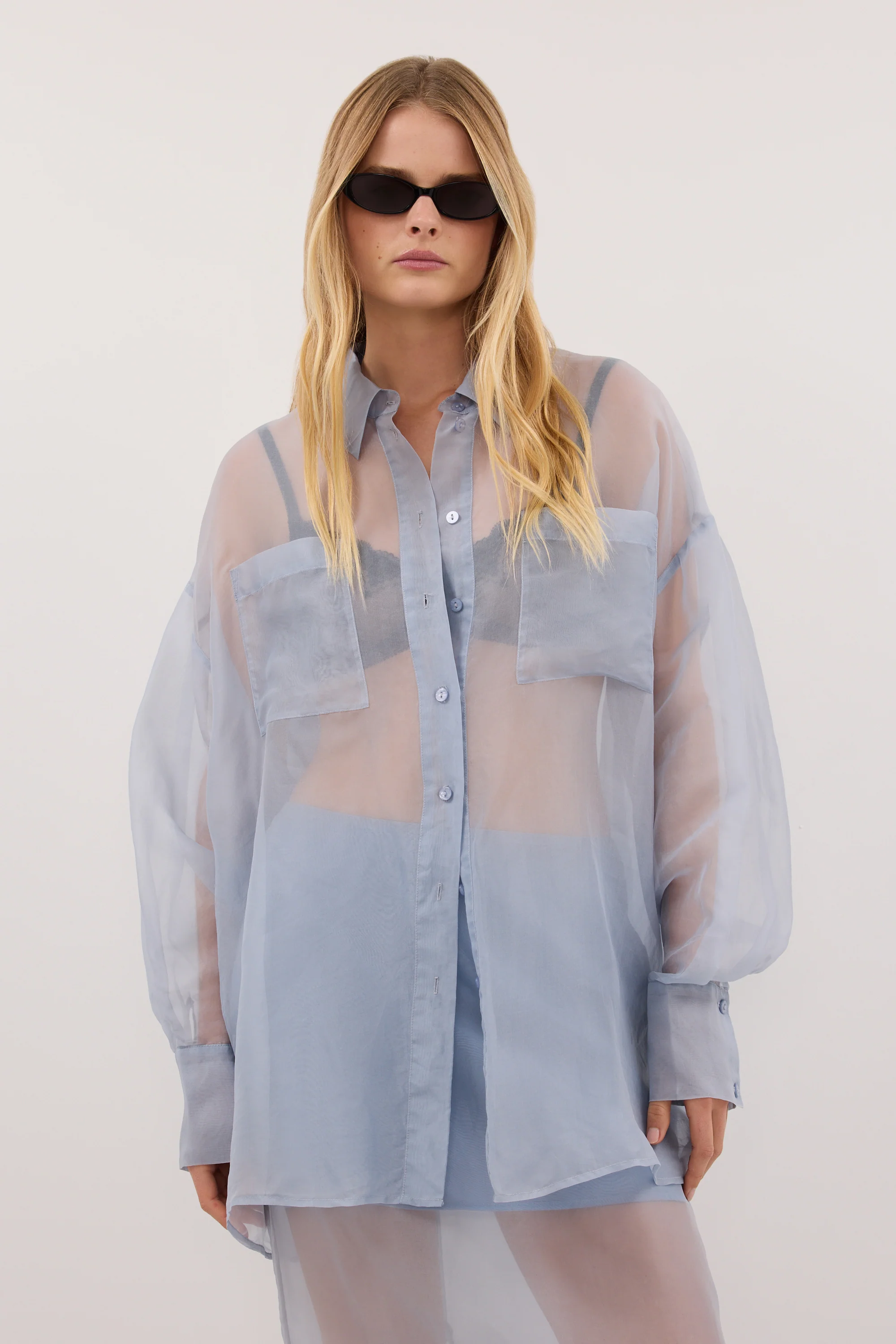 SIAN DUSTY BLUE SILK ORGANZA SHIRT - Image 2