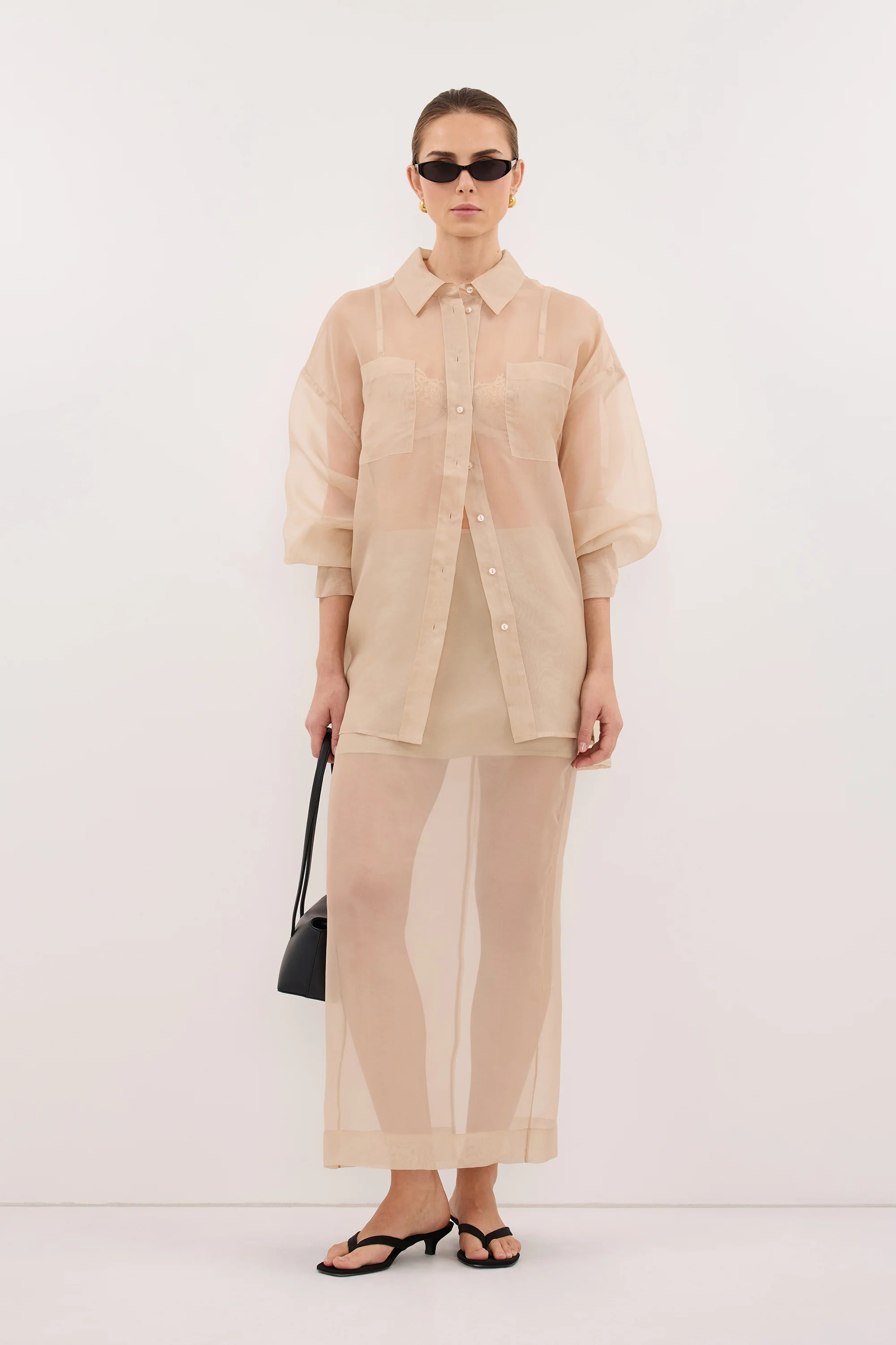 SIAN GOLD SILK ORGANZA MIDI SKIRT - Image 7
