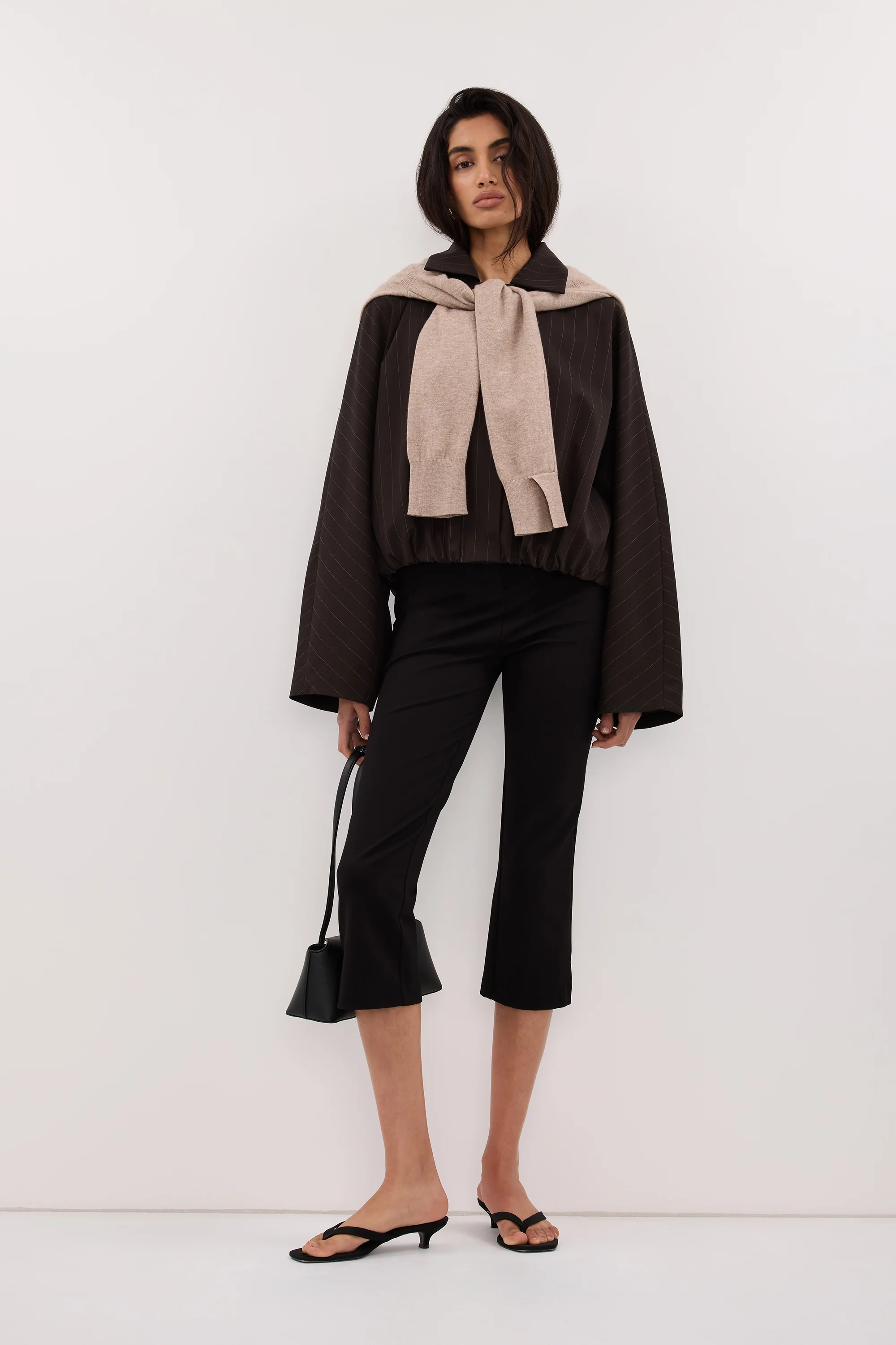 SIAN PEAT PINSTRIPE BOMBER JACKET