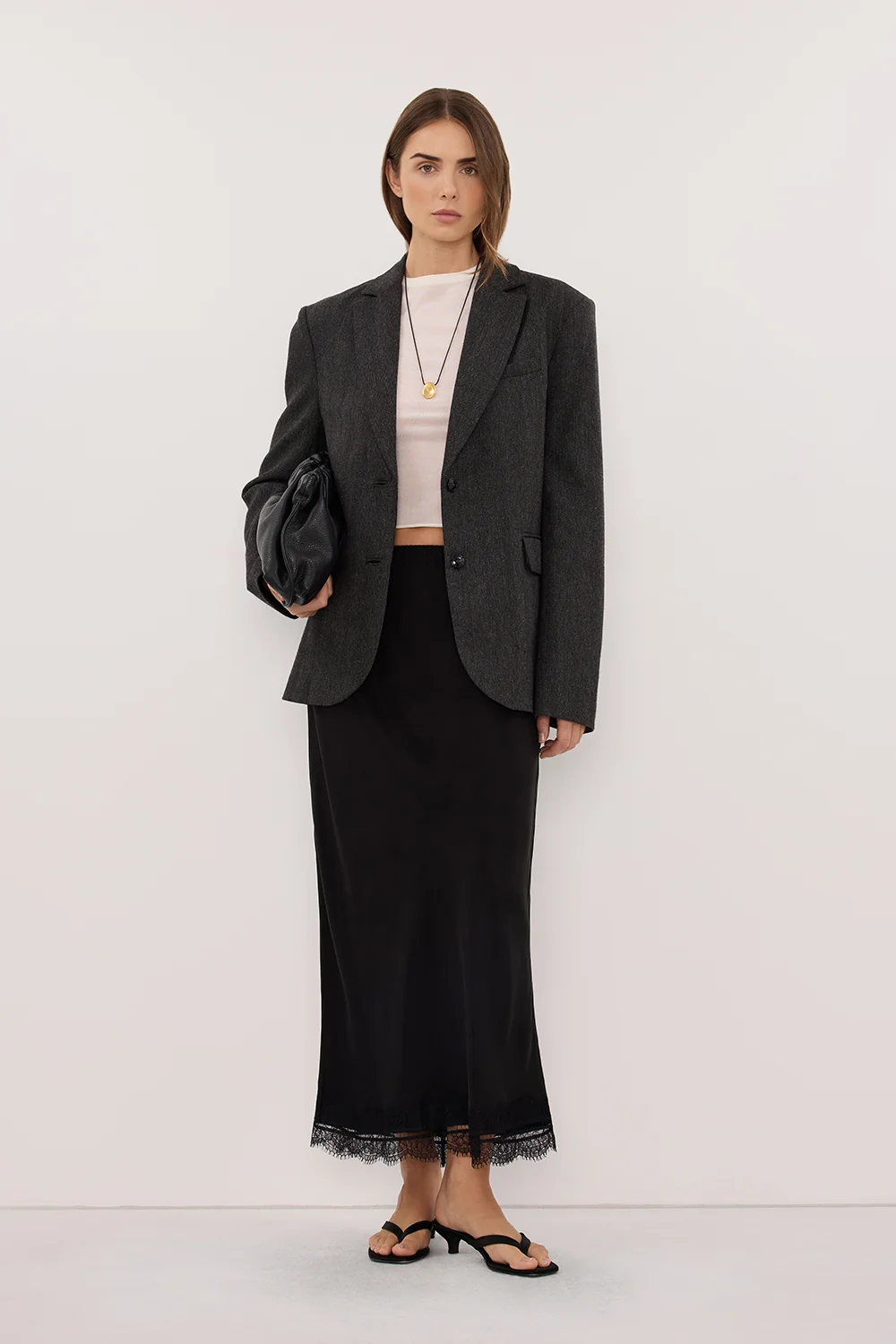 SOFIA DARK GREY OVERSIZED TEXTURED BLAZER