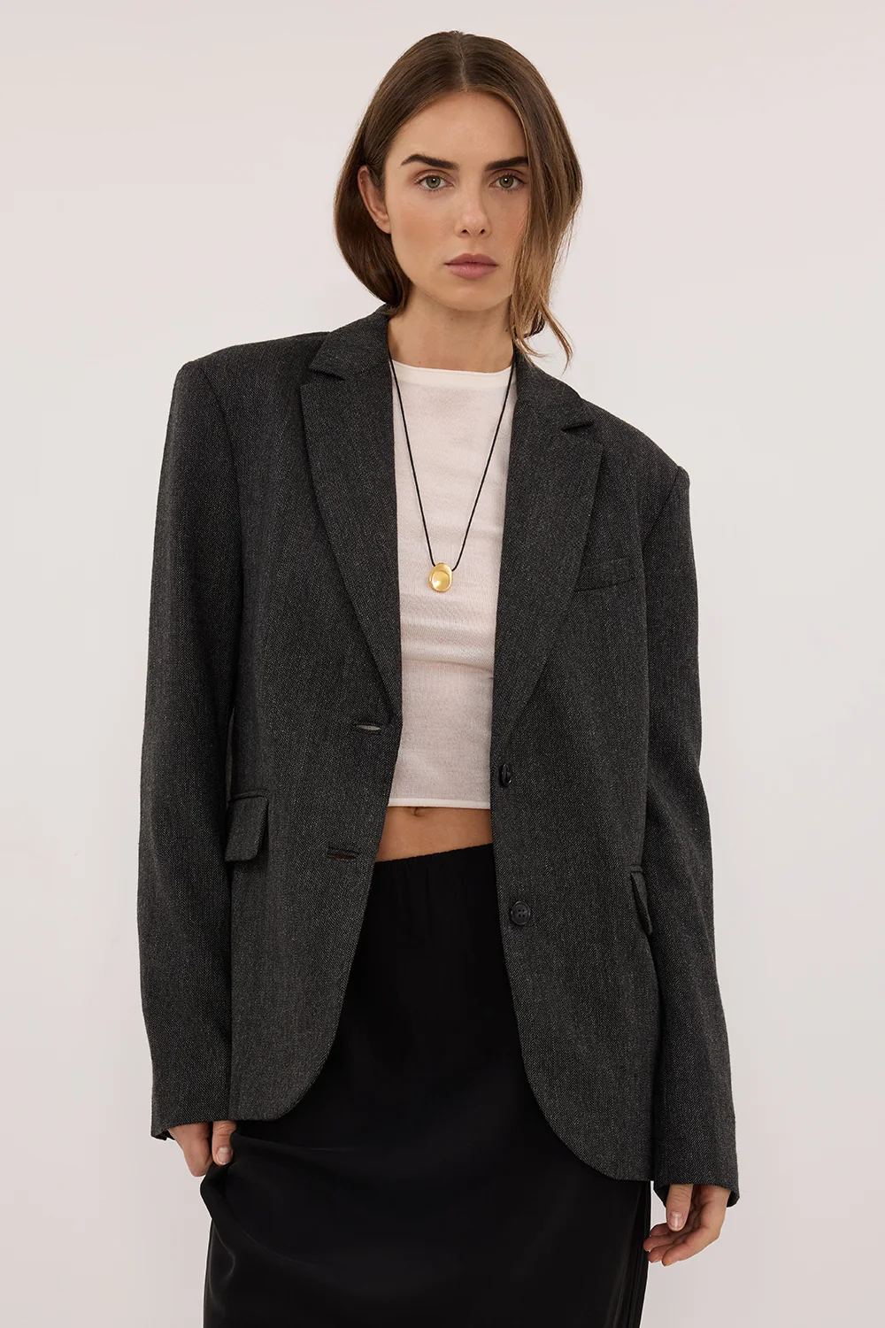 SOFIA DARK GREY OVERSIZED TEXTURED BLAZER - Image 3