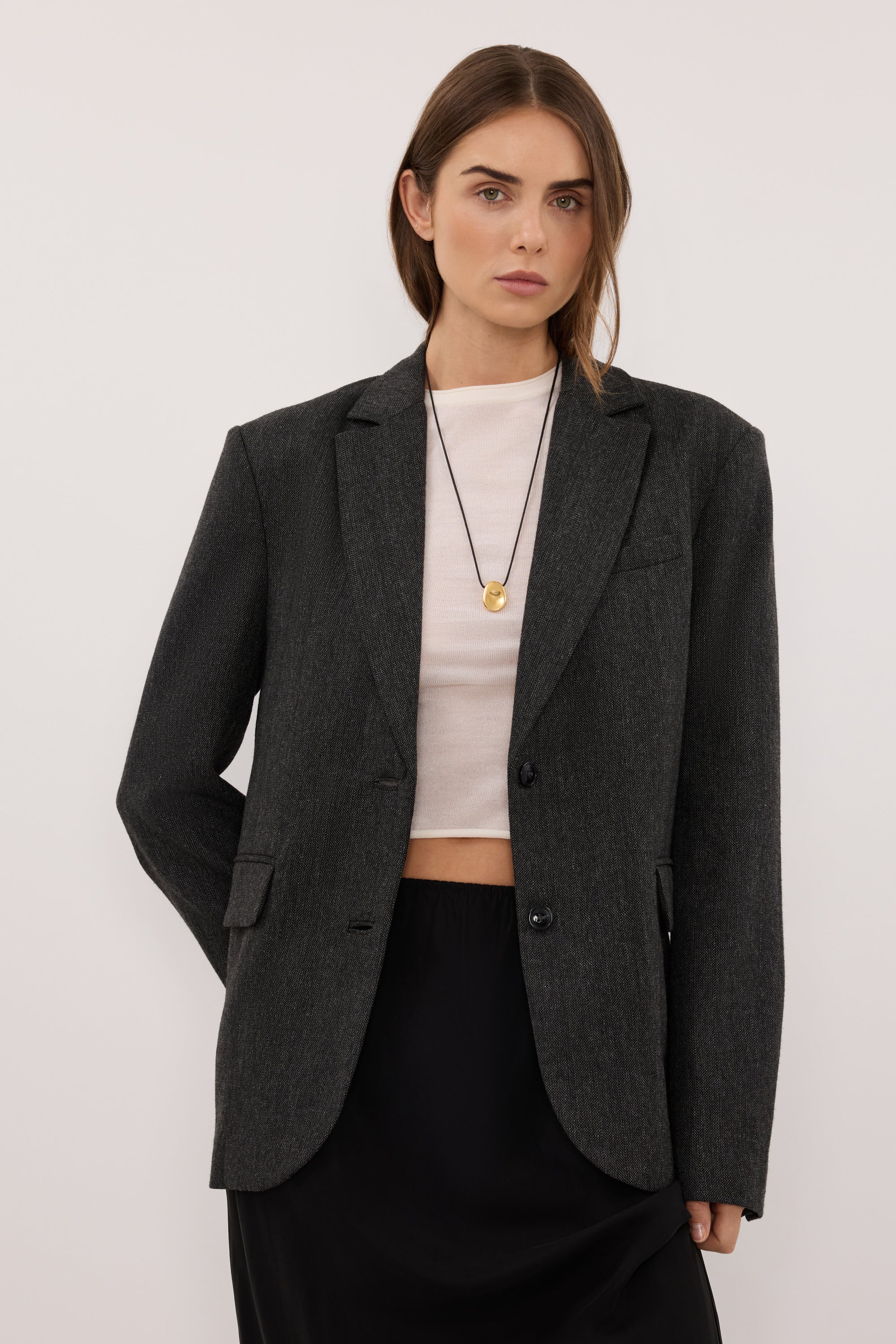 SOFIA DARK GREY OVERSIZED TEXTURED BLAZER - Image 7