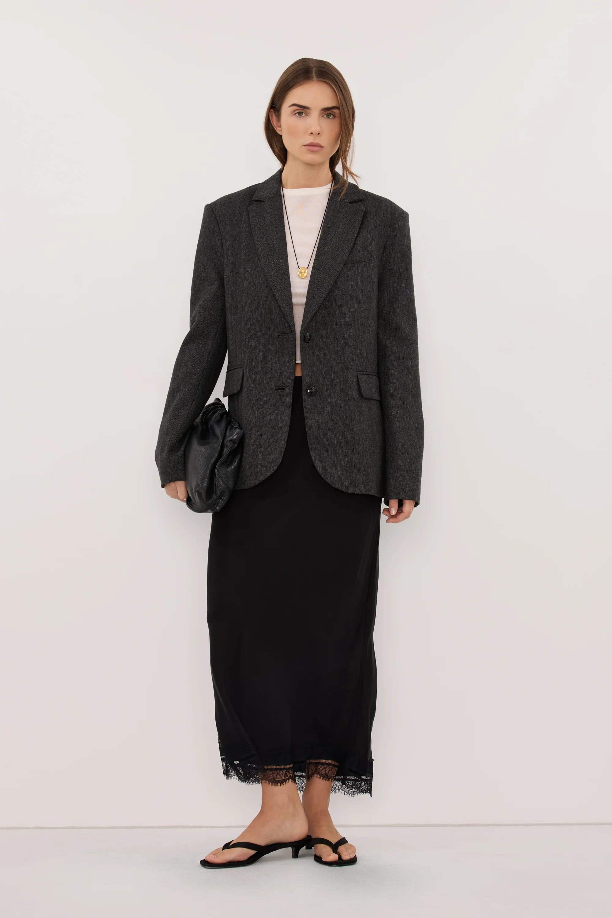 SOFIA DARK GREY OVERSIZED TEXTURED BLAZER - Image 8