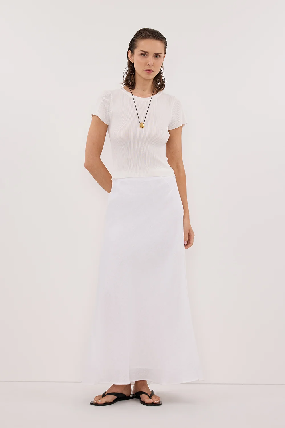 SYRAH WHITE LINEN MIDI SKIRT - Image 5