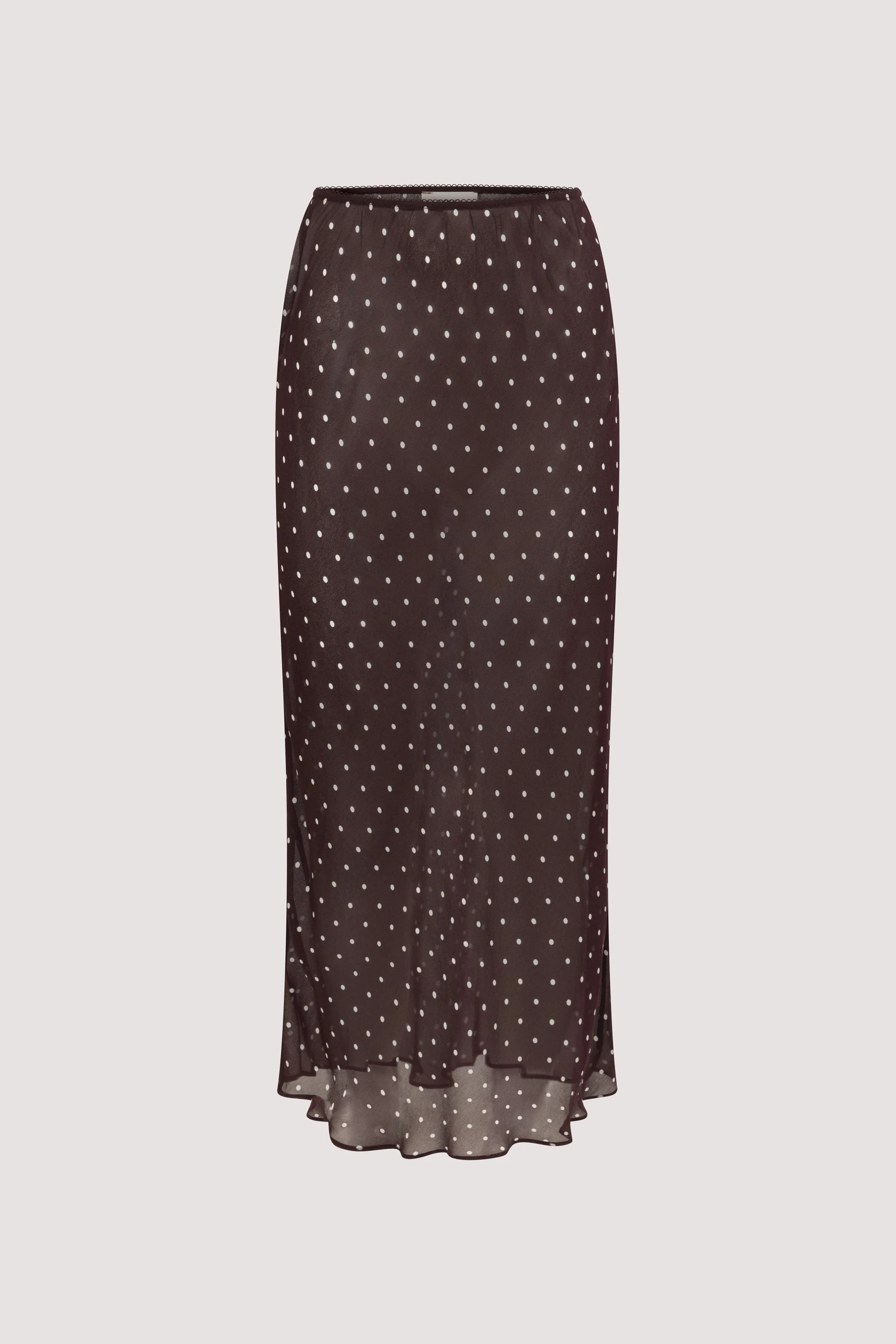 VANESSA BITTER CHOC SHEER SPOT MIDI SKIRT - Image 10