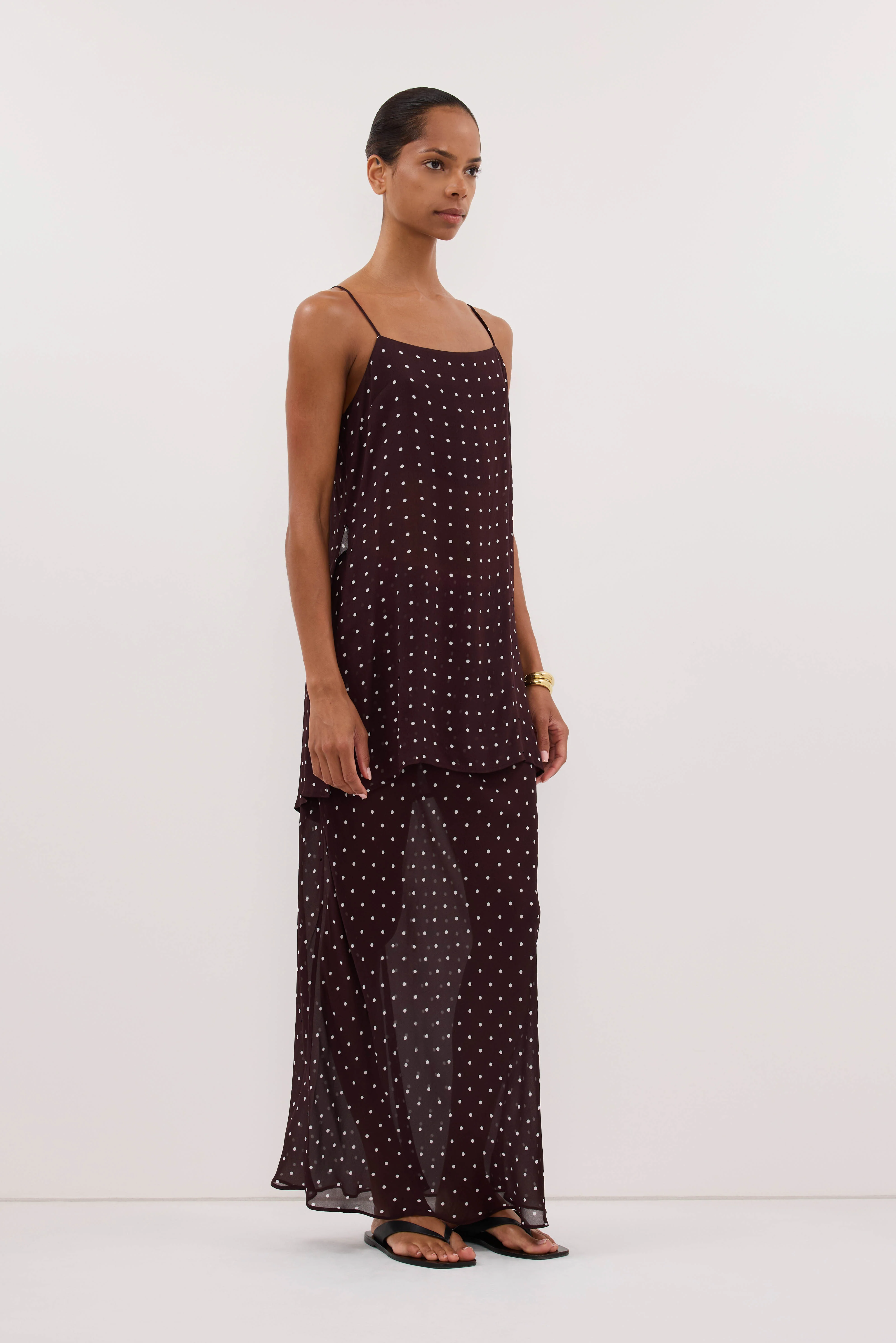 VANESSA BITTER CHOC SHEER SPOT MIDI SKIRT - Image 3