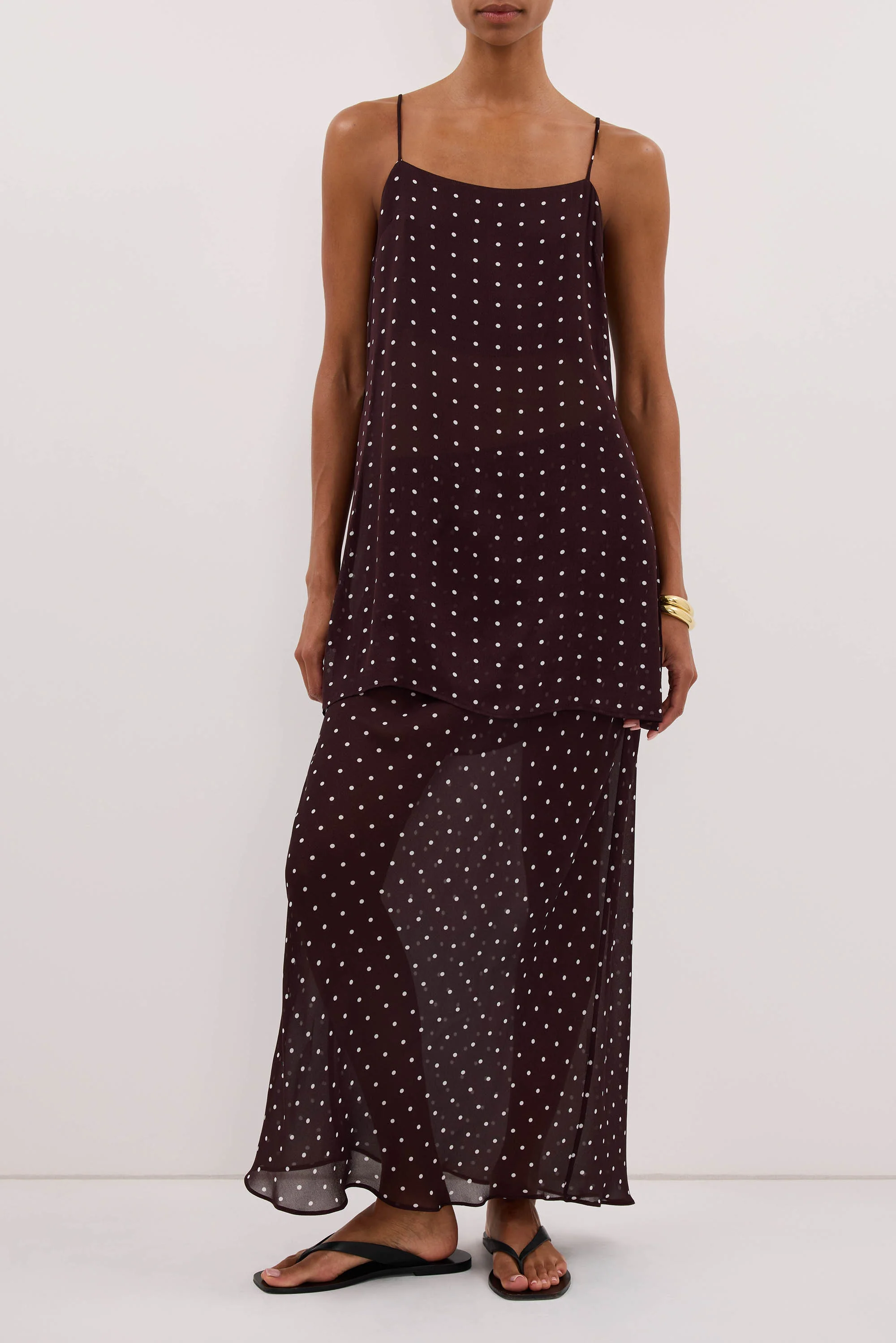 VANESSA BITTER CHOC SHEER SPOT MIDI SKIRT - Image 5