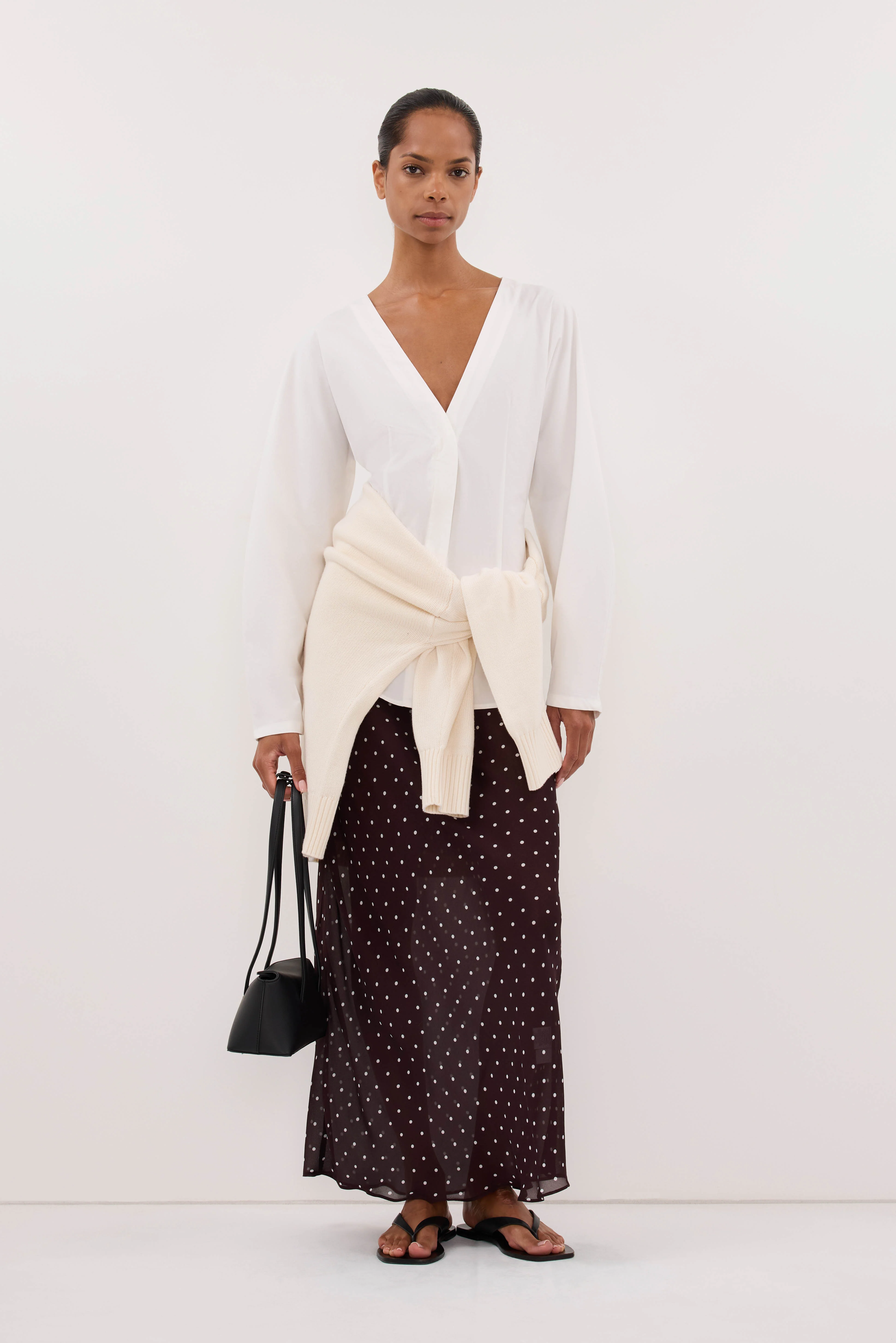VANESSA BITTER CHOC SHEER SPOT MIDI SKIRT - Image 7