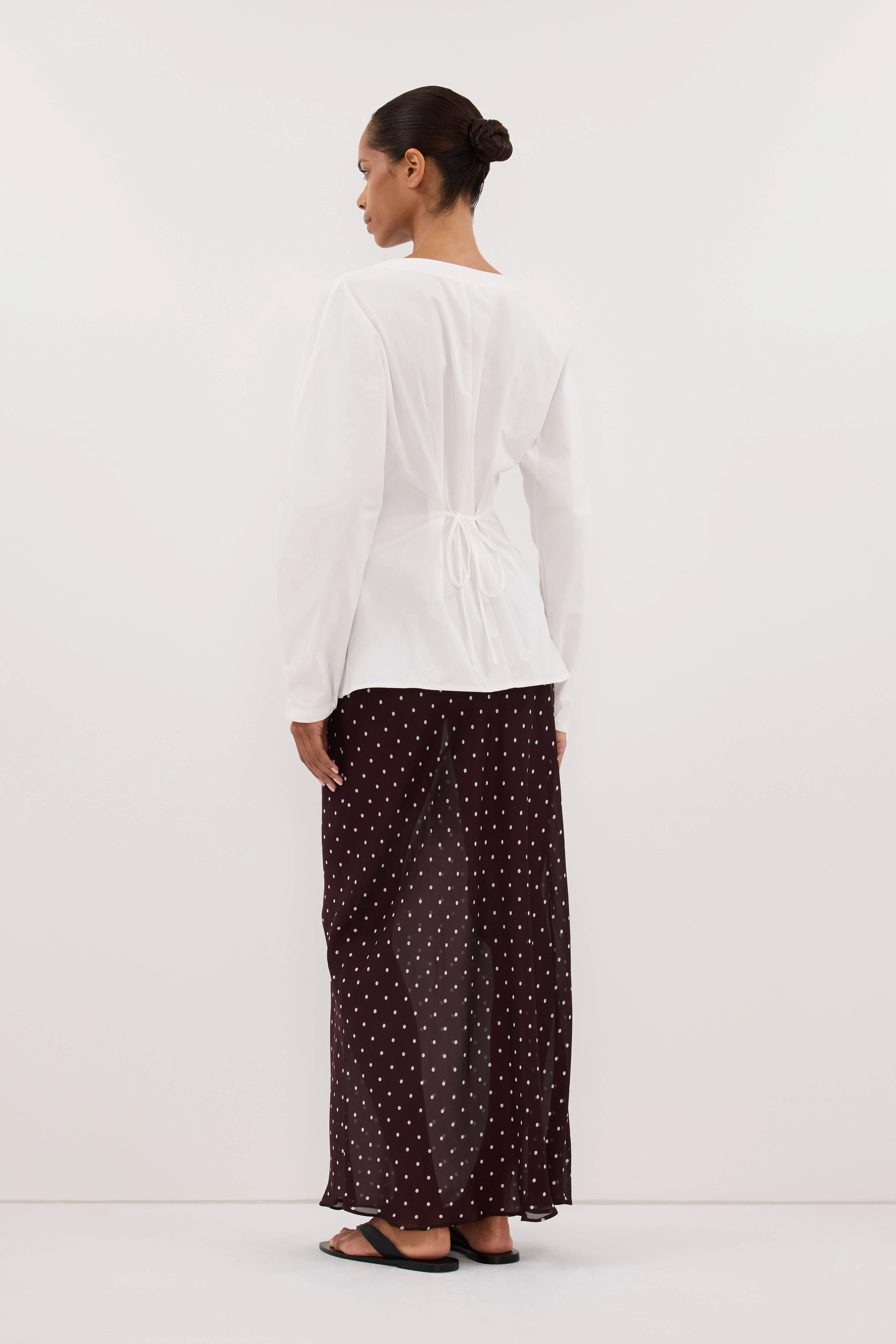 VANESSA BITTER CHOC SHEER SPOT MIDI SKIRT - Image 8