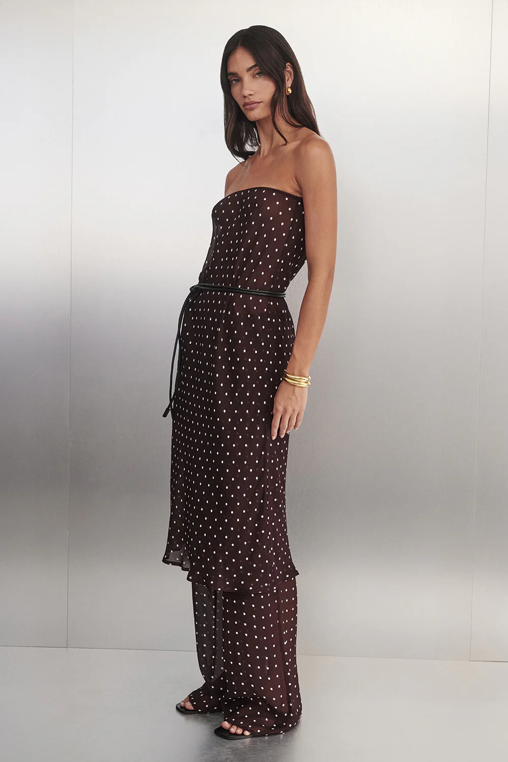 VANESSA BITTER CHOC SHEER SPOT MIDI SKIRT - Image 9