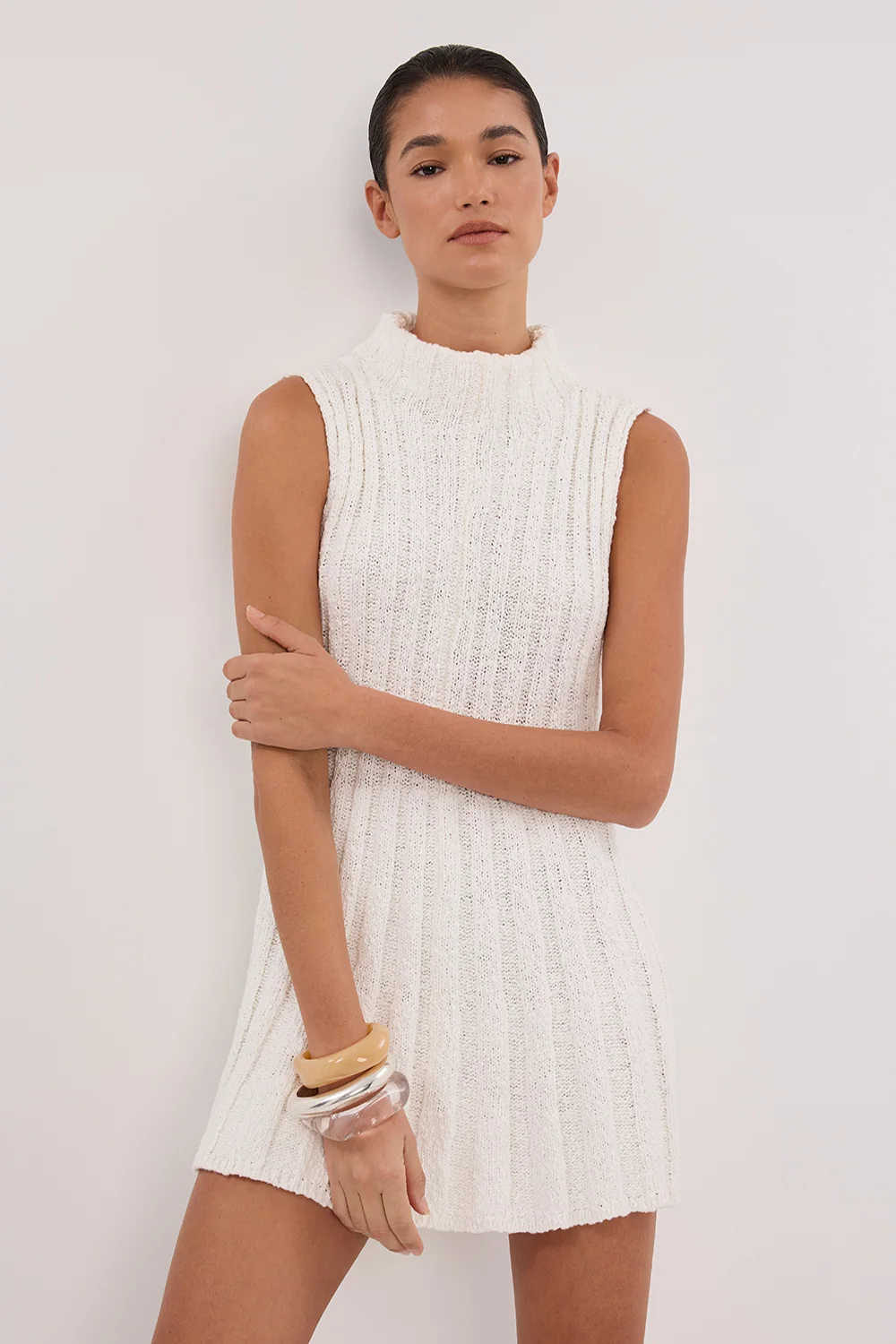 VERO OFF WHITE KNIT MINI DRESS - Image 6