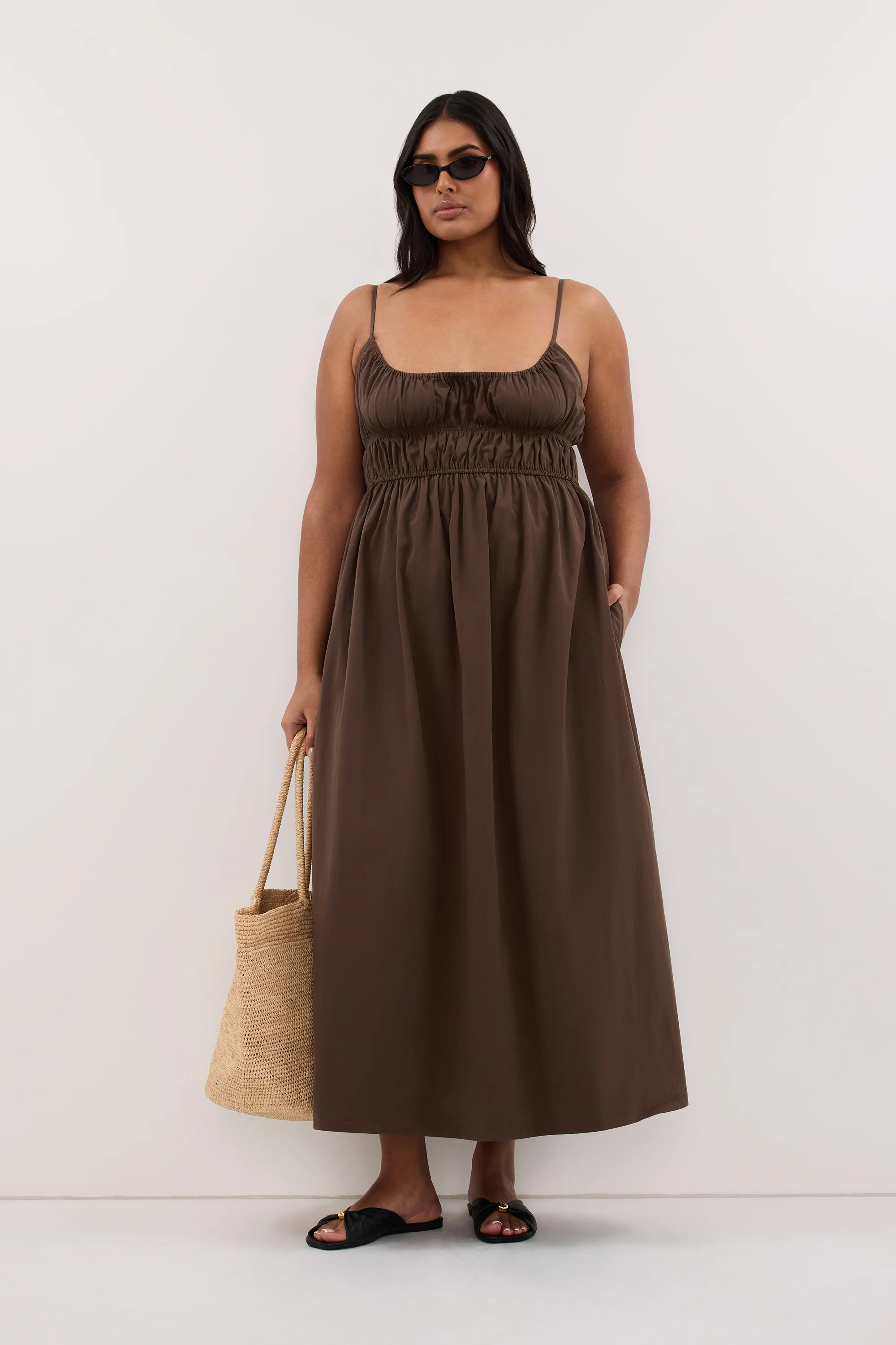 ZAHARA BITTER CHOC COTTON MIDI DRESS - Image 6