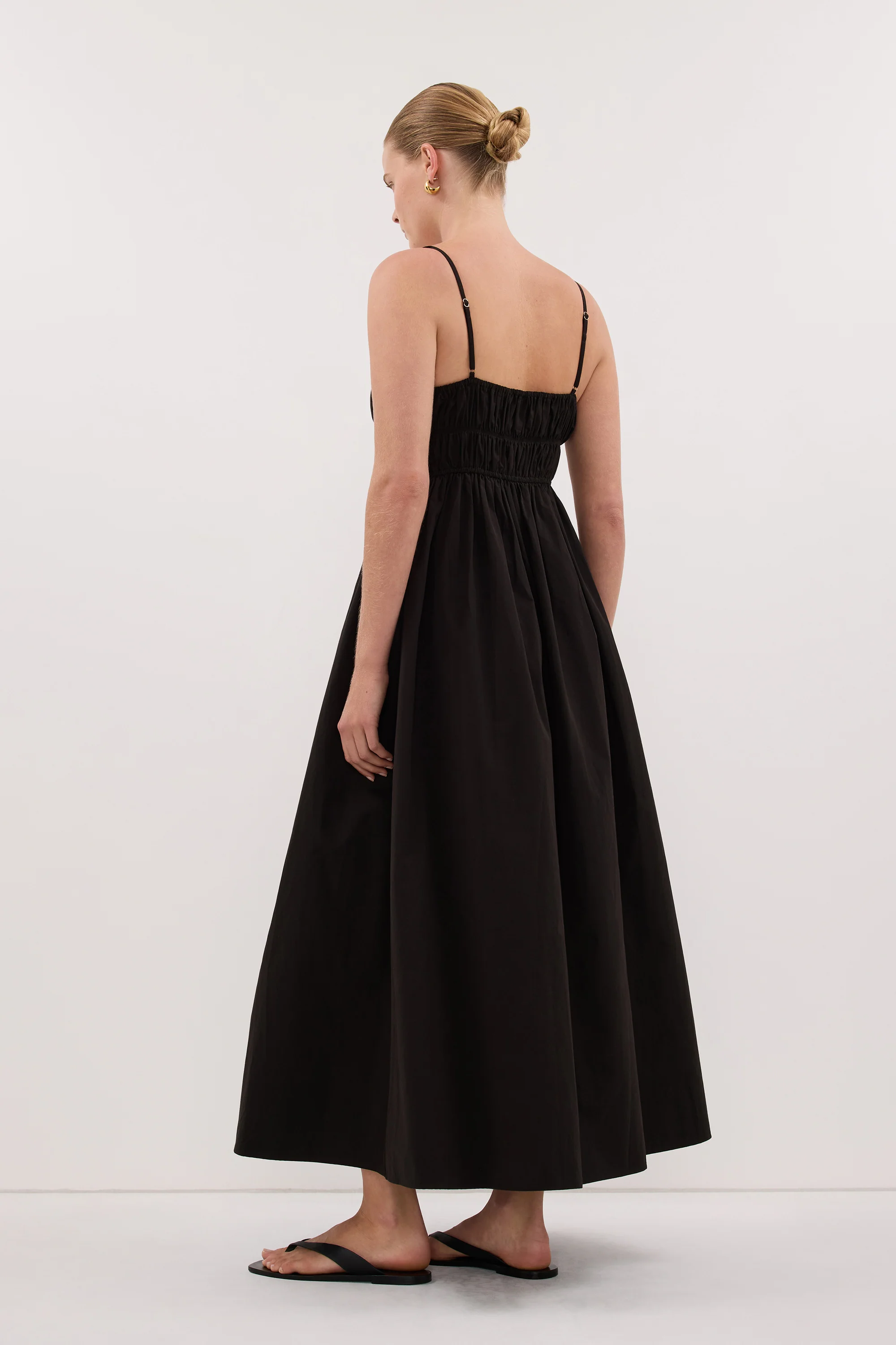 ZAHARA BLACK COTTON MIDI DRESS - Image 4